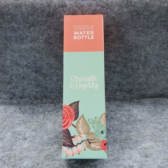 Double-Walled Stainless Steel Water Bottle - Strength & Dignity Floral Design - - Picture 2 of 10